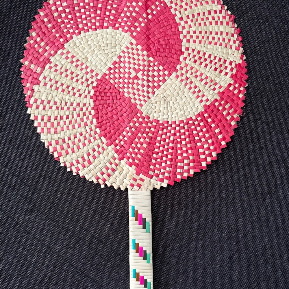Pink and White Woven Fan